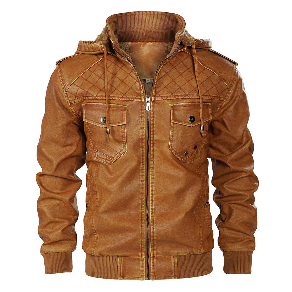 Men's Hooded Leather Jacket