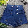 Mid-Waist Double-Breasted Denim Shorts