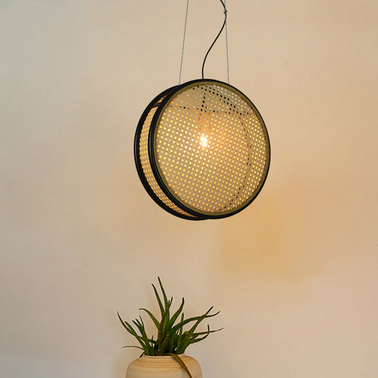 Beige Circle Rattan Hanging Ceiling Light