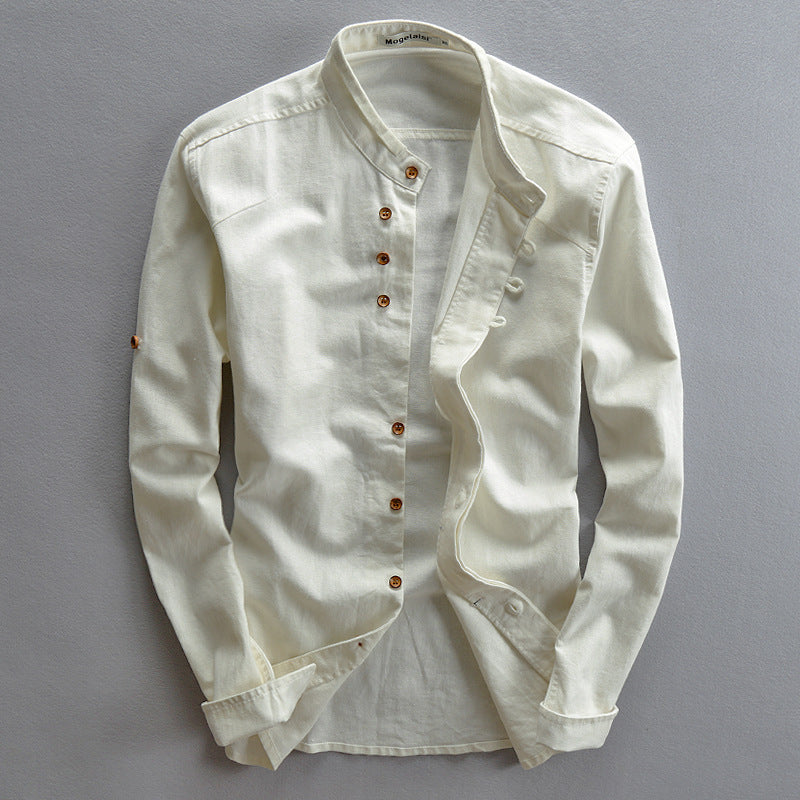 Men's Casual Linen Shirt Stand Collar