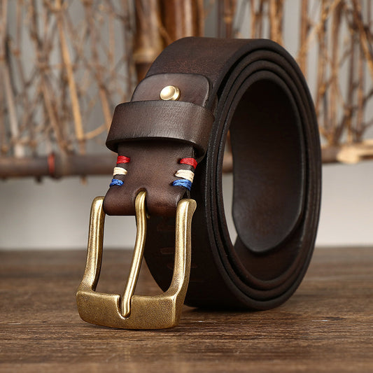 Men's Cowhide Brass Buckle Belt