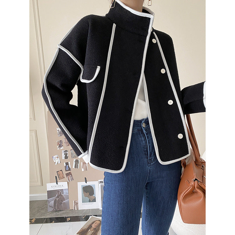 High Collar Coat with Contrasting Edge