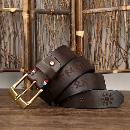 Men's Cowhide Brass Buckle Belt