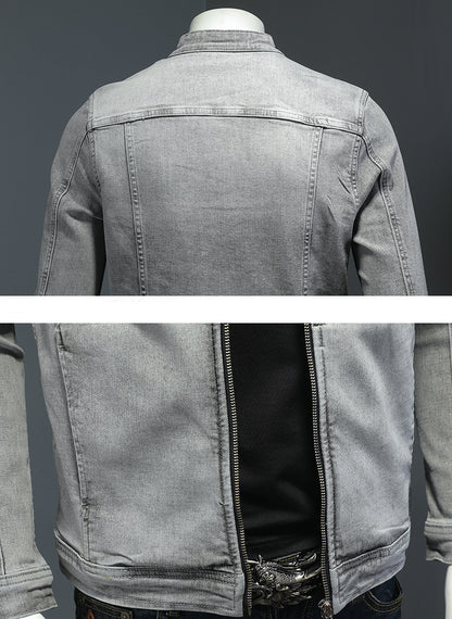 Men's Denim Jacket with Elastic Zipper