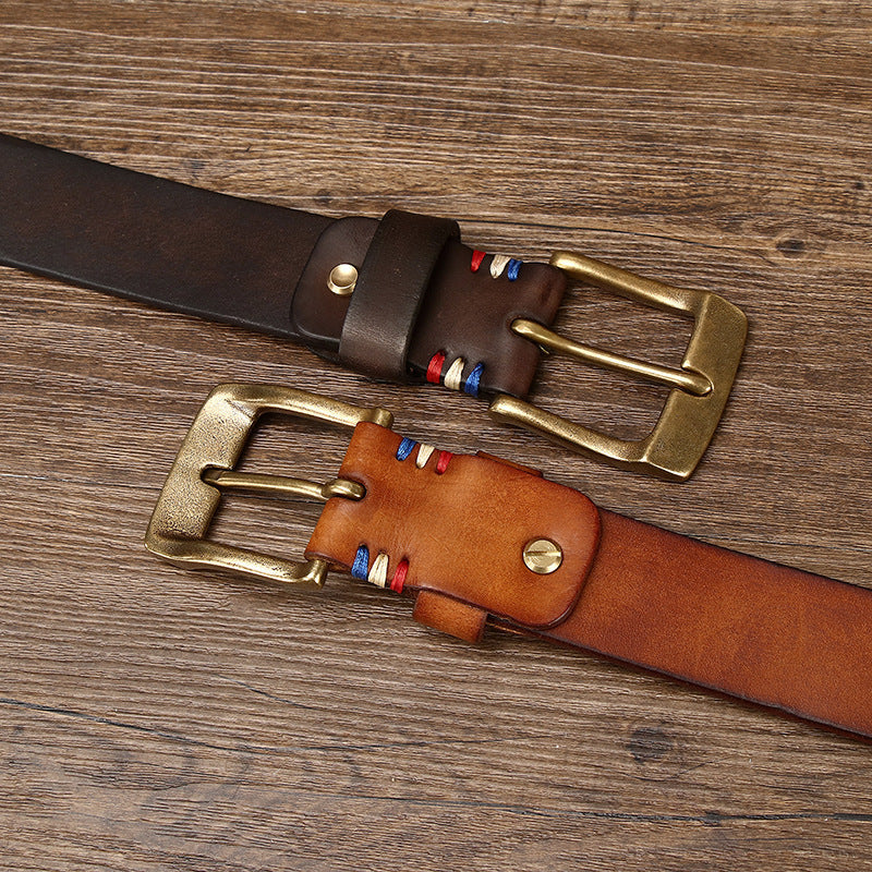 Men's Cowhide Brass Buckle Belt