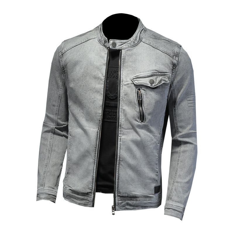 Men's Denim Jacket with Elastic Zipper