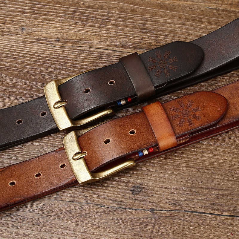 Men's Cowhide Brass Buckle Belt