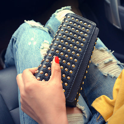 Women's Rivet Three-Fold Wallet