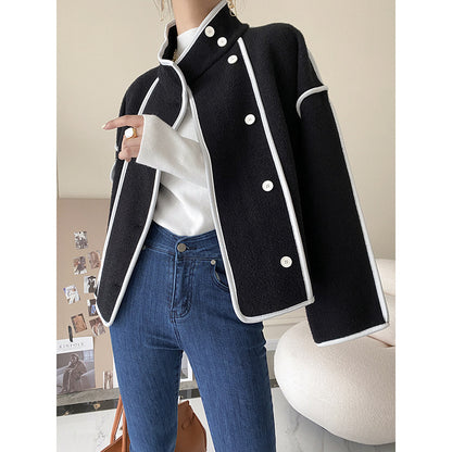 High Collar Coat with Contrasting Edge