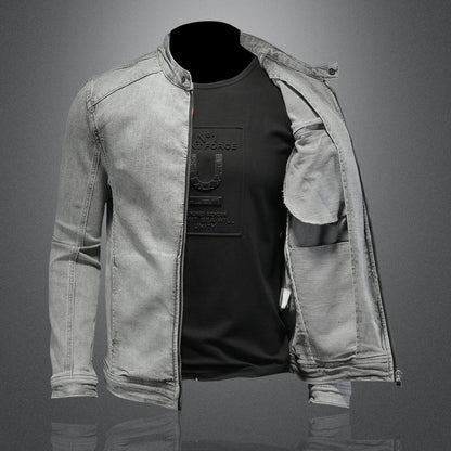 Men's Denim Jacket with Elastic Zipper